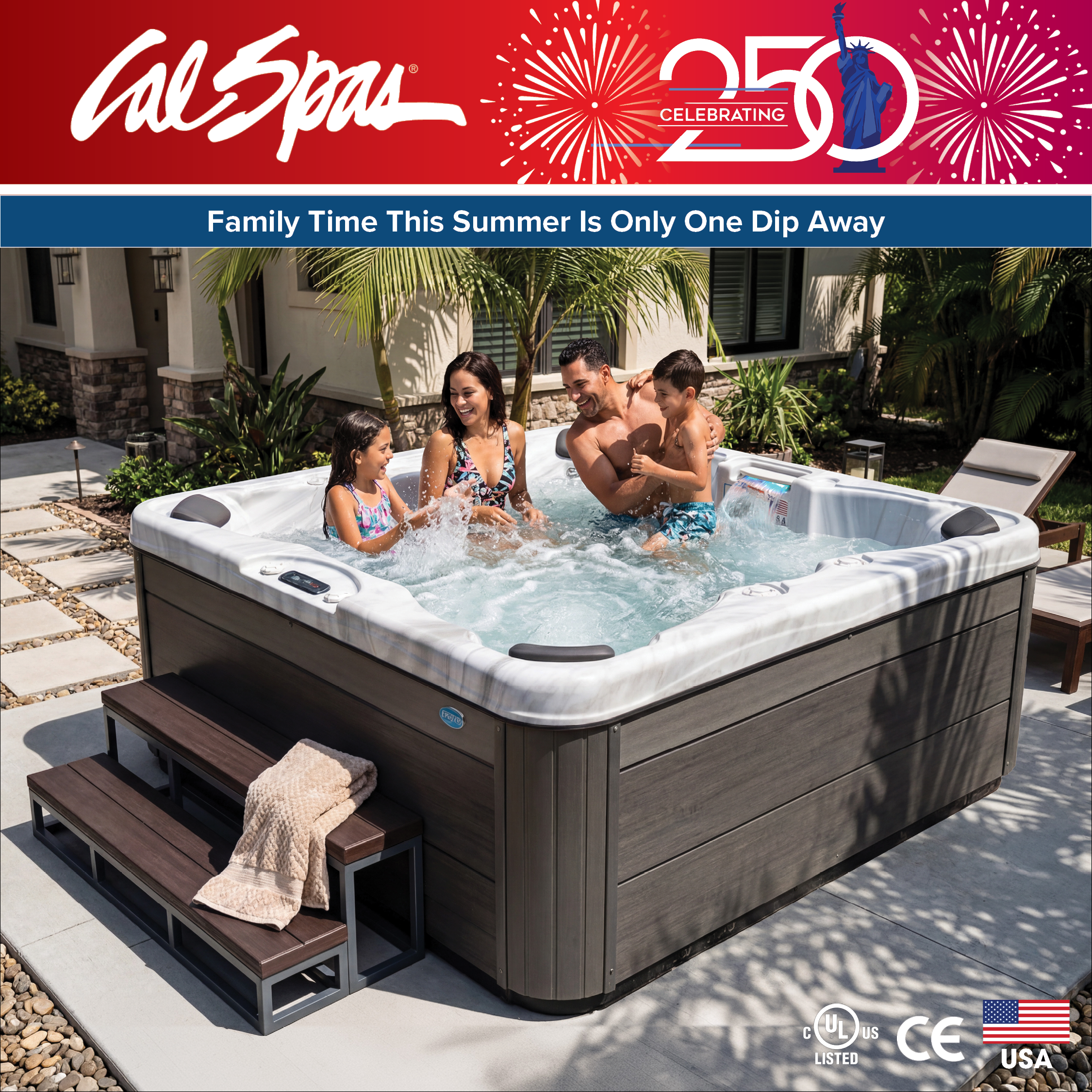 Calspas hot tub being used in a family setting - Tampa